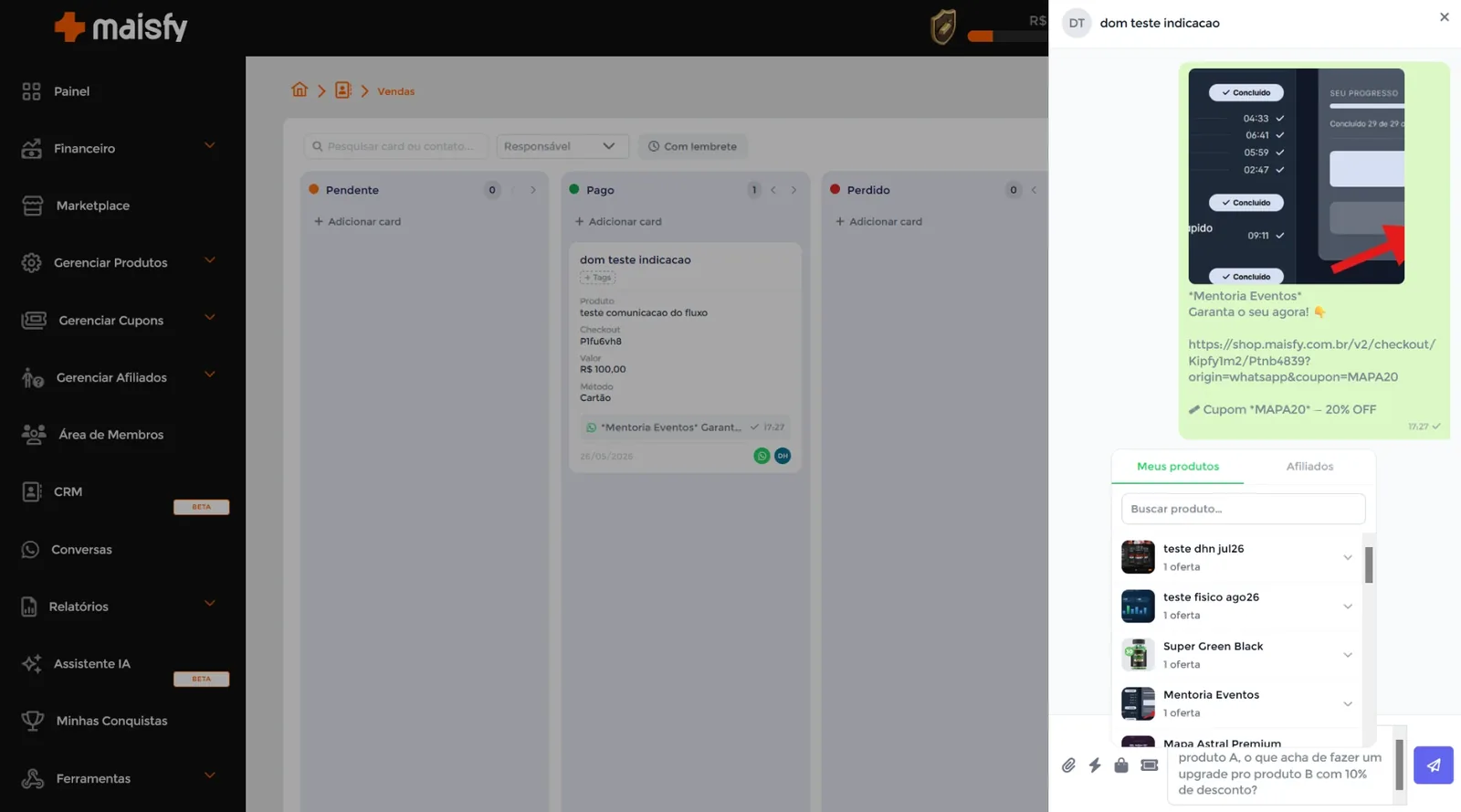 CRM da Maisfy integrado ao WhatsApp