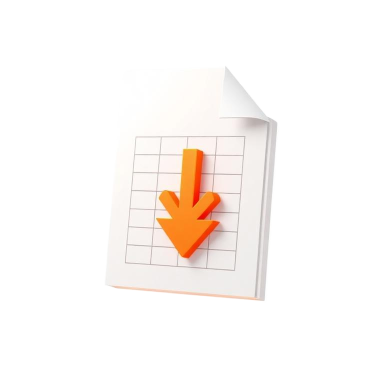 Planilha com seta de download laranja
