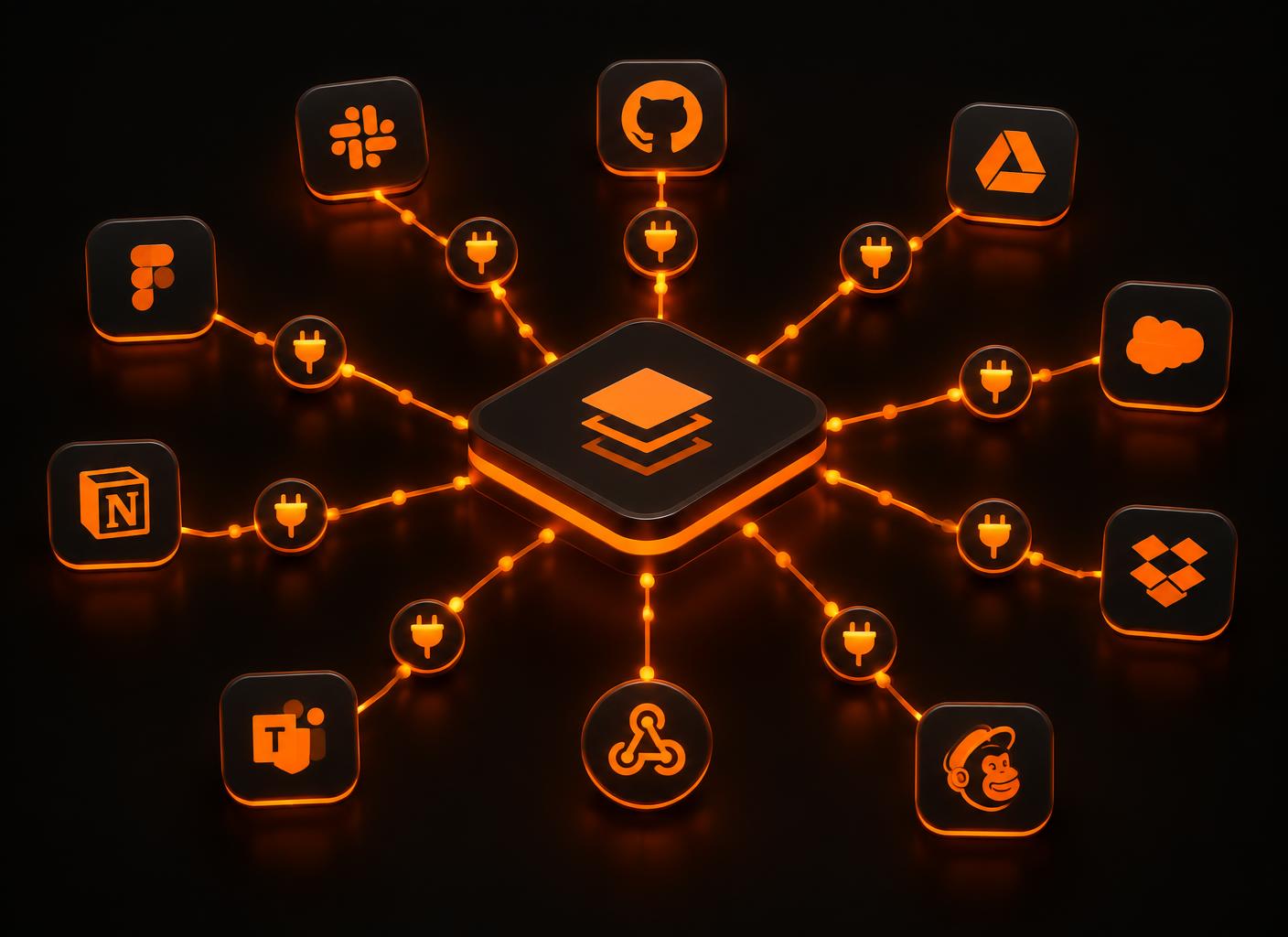 Ilustração das integrações da Maisfy conectando ferramentas por webhooks