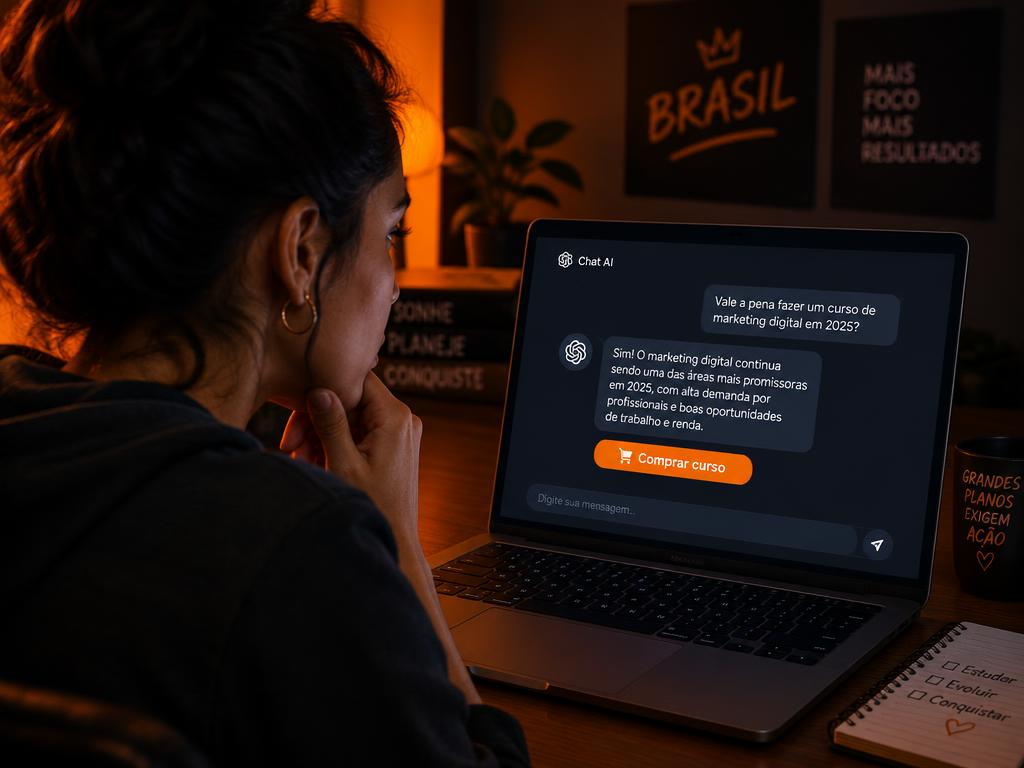 Usuária com dúvidas recebendo resposta curta e o link de compra do curso