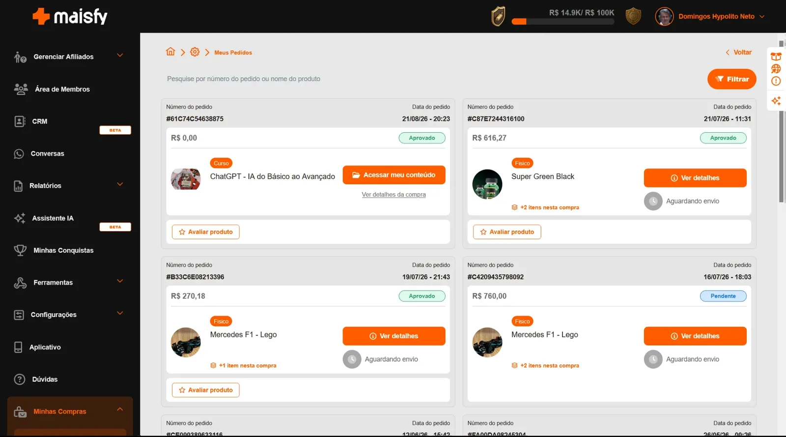 Tela Minhas Compras com o curso resgatado e botão acessar meu conteúdo