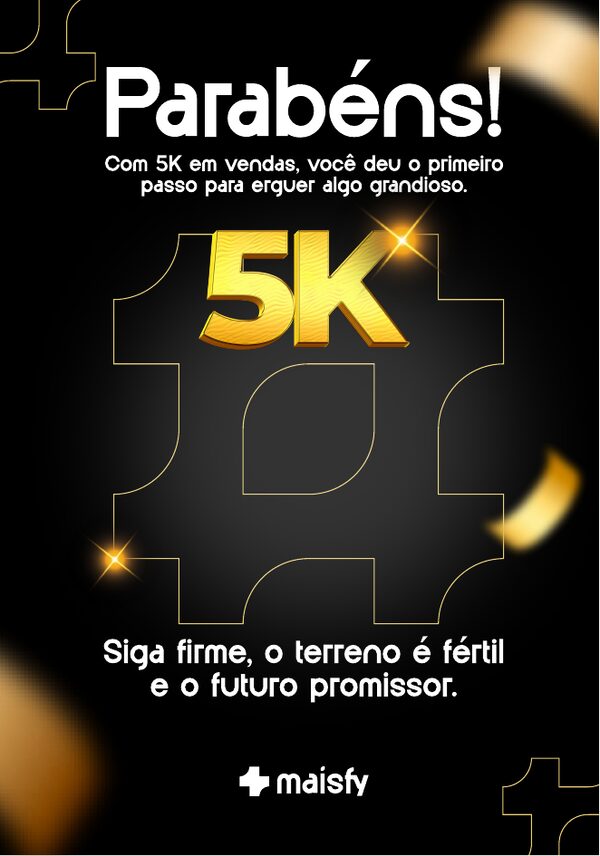 Placa de premiação Maisfy por 5K em vendas