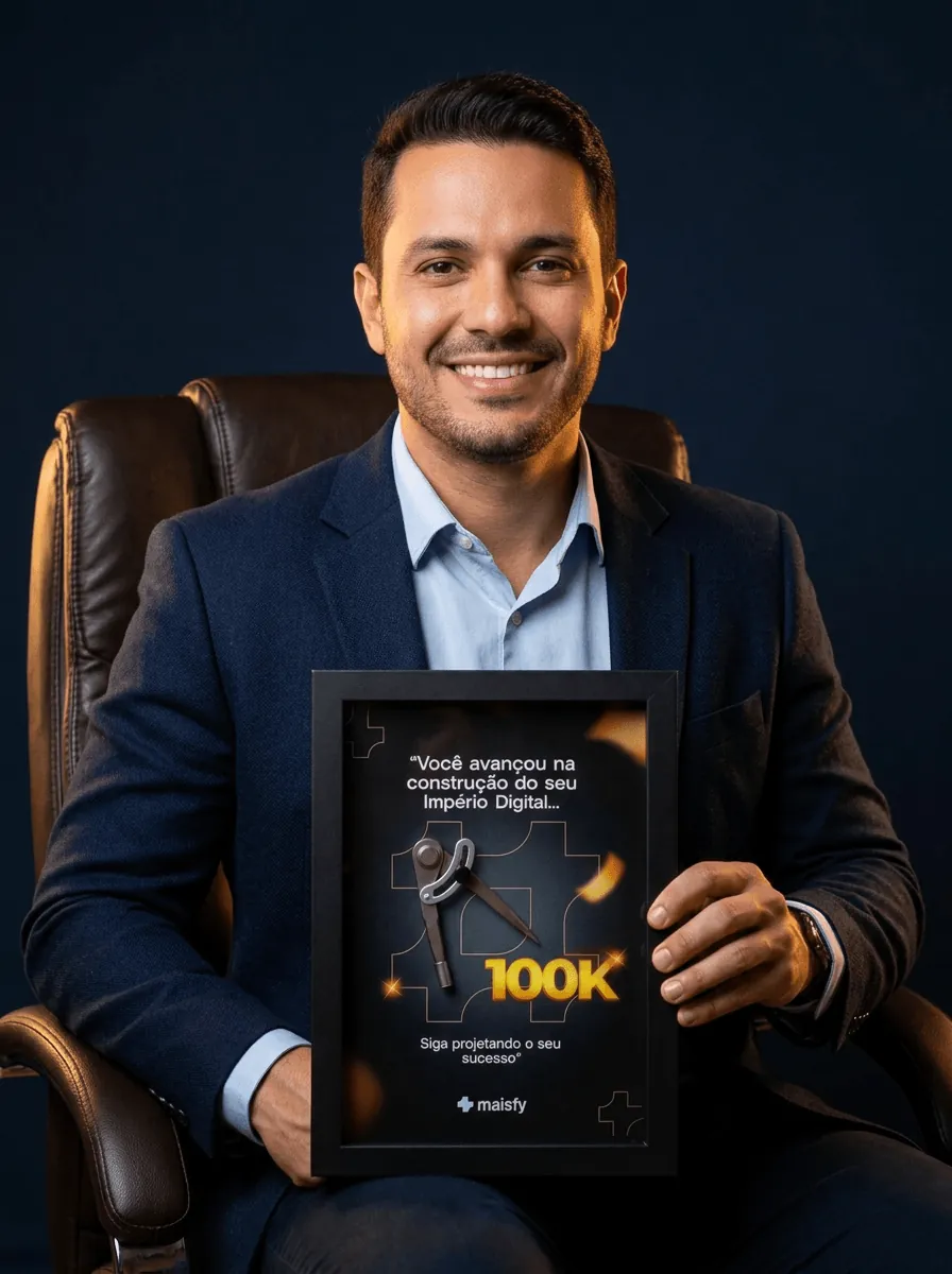 Produtor da Maisfy segurando a placa de premiação por faturamento